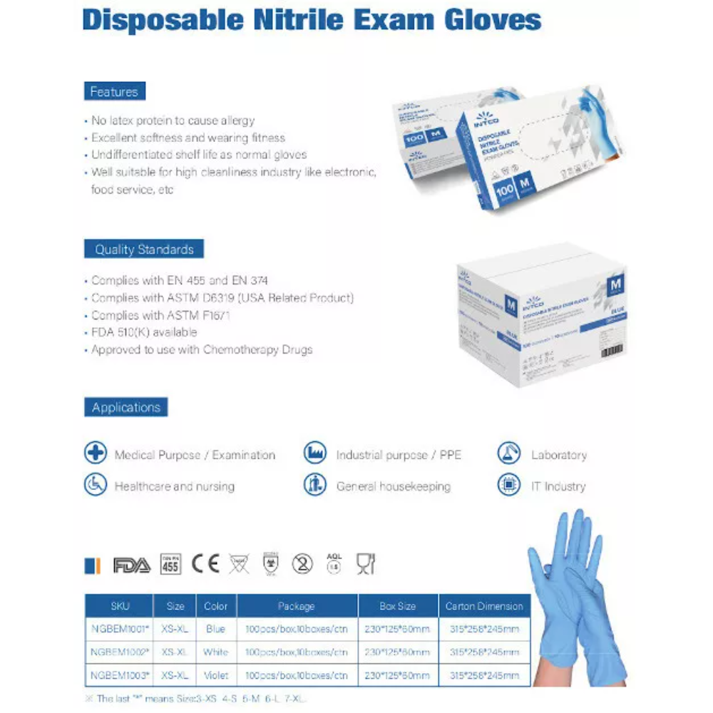 Intco Disposable Nitrile Exam Powder Free - Size L 100 Pieces